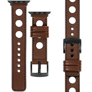 moVear Prestige R1 22mm Dark brown Leather strap for Apple Watch 10 / 9 / 8 / 7 / 6 / 5 / 4 / SE (42/41/40mm) | Dark brown stitching [sizes XS-XXL and buckle to choose from]