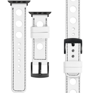 moVear Prestige R1 22mm White Leather strap for Apple Watch 9 / 8 / 7 / 6 / 5 / 4 / SE (45/44mm) & Ultra (49mm) | White stitching [sizes XS-XXL and buckle to choose from]