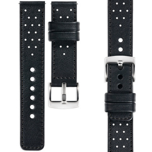 moVear Prestige R2 20mm leather watch strap | Black, Black stitching [sizes XS-XXL and buckle to choose from]