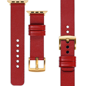 moVear Prestige S1 18mm Leather strap for Apple Watch 10 / 9 / 8 / 7 / 6 / 5 / 4 / SE (46/45/44mm) & Ultra (49mm) Scarlet red [adapter and buckle to choose from]