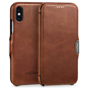 moVear flipSide C Leather case for Apple iPhone Xs / X (5.8") | Vintage leather (Brown)