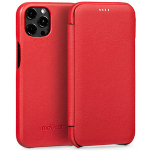 moVear flipSide S Leather slim case for Apple iPhone 12 Pro / 12 (6.1") | Nappa leather (Red)