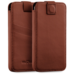 moVear pocketCase C+ Slide in leather Bag Pouch for Apple iPhone 15/14, 13/12/11 Pro, Xs/X | Nappa leather (Brown)