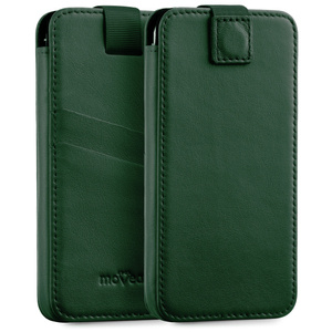 moVear pocketCase C+ Slide in leather Bag Pouch for Apple iPhone 15/14 Plus, 13/12/11 Pro MAX, Xs MAX / 11 / XR / 8/7/6 Plus | Nappa leather (Bottle green)