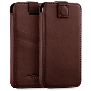 moVear pocketCase C+ Slide in leather Bag Pouch for Apple iPhone 16/15/14 Plus, 13/12/11 Pro MAX, Xs MAX / 11 / XR / 8/7/6 Plus | Nappa leather (Dark brown)