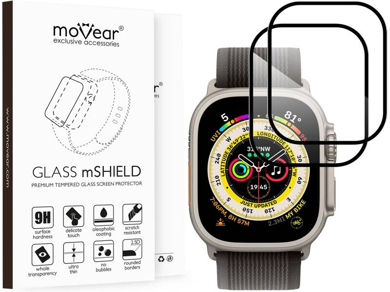 2 pcs. | moVear GLASS mSHIELD 2.5D MAX for Apple Watch Ultra (49mm) (1.92") (case friendly)