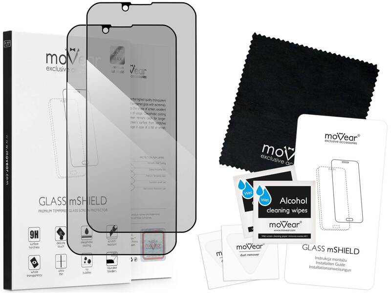 2 pcs. | moVear GLASS mSHIELD 2.5D MAX privacy for Apple iPhone 13 Mini [ROZMIAR_EKRAN] | (Privatizing, case friendly)