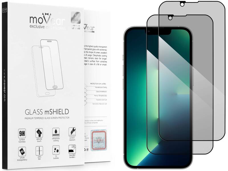 2 pcs. | moVear GLASS mSHIELD 2.5D MAX privacy for Apple iPhone 14 / 13 / 13 Pro [ROZMIAR_EKRAN] | (Privatizing, case friendly)