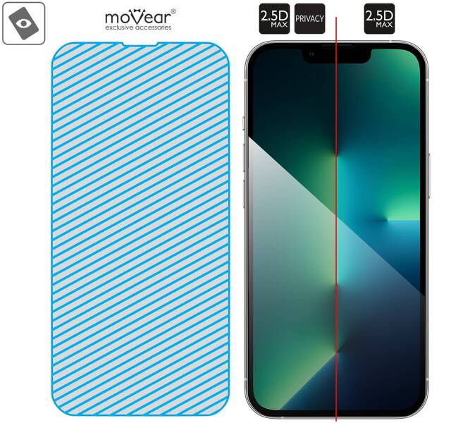 2 pcs. | moVear GLASS mSHIELD 2.5D MAX privacy for Apple iPhone 14 / 13 / 13 Pro [ROZMIAR_EKRAN] | (Privatizing, case friendly)