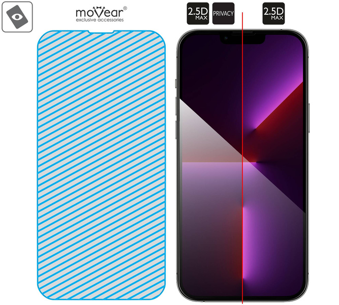 2 pcs. | moVear GLASS mSHIELD 2.5D MAX privacy for Apple iPhone 14 Plus / 13 Pro Max [ROZMIAR_EKRAN] | (Privatizing, case friendly)