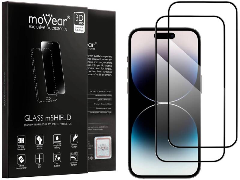 2 pcs. | moVear GLASS mSHIELD 3D PRO-E for Apple iPhone 14 Pro (6.1") (case friendly)