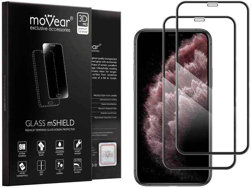 2 pcs. | moVear GLASS mSHIELD 3D PRO for Apple iPhone 11 Pro Max / Xs Max (6.5") (full screen protection)