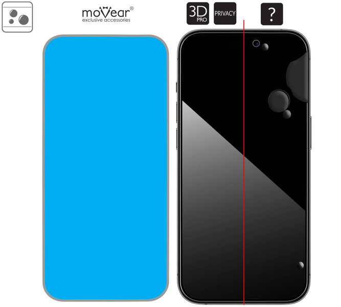 2 pcs. | moVear GLASS mSHIELD 3D PRO privacy for Apple iPhone 14 Pro (6.1") | (Privatizing)