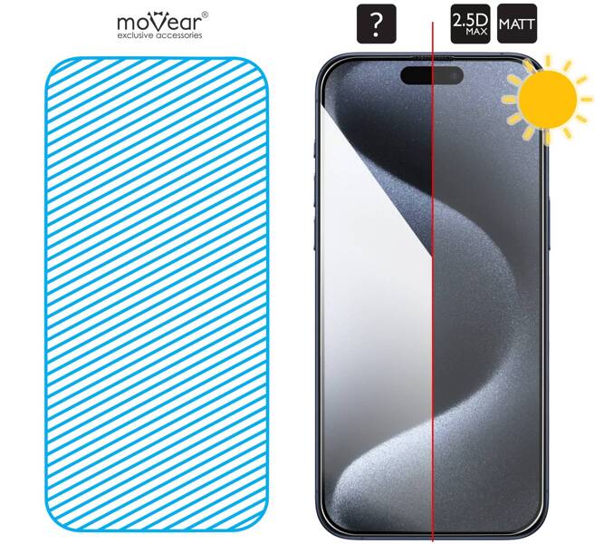 2 pcs. | moVear mBOX GLASS mSHIELD 2.5D MAX MATT for Apple iPhone 15 Pro Max (6.7") (case friendly, Anti-reflective, with Applicator)