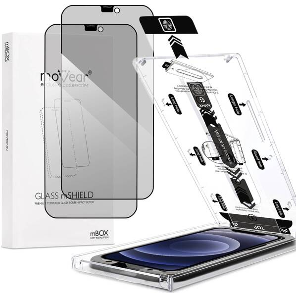 2 pcs. | moVear mBOX GLASS mSHIELD 2.5D MAX privacy for Apple iPhone 12 Pro / 12 (6.1") (Anti spy, with Applicator)