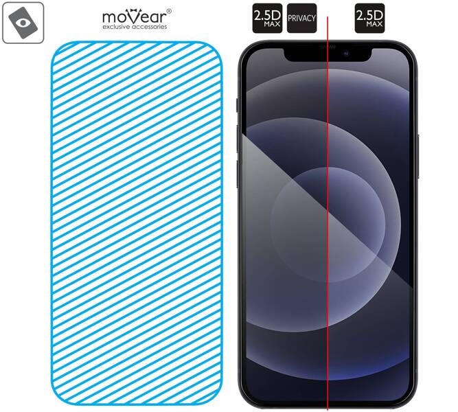 2 pcs. | moVear mBOX GLASS mSHIELD 2.5D MAX privacy for Apple iPhone 12 Pro / 12 (6.1") (Anti spy, with Applicator)