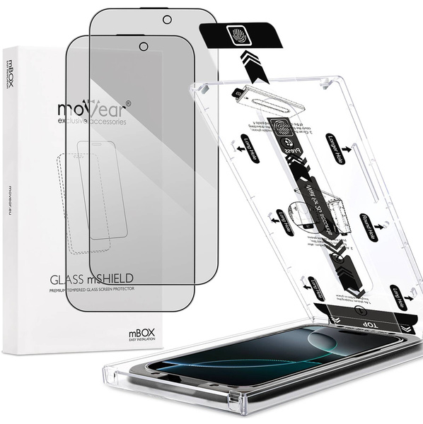 2 pcs. | moVear mBOX GLASS mSHIELD 2.5D MAX privacy for Apple iPhone 16 Pro Max (6.9") (Anti spy, with Applicator)