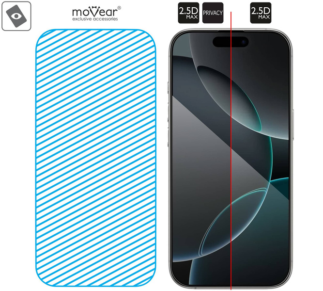 2 pcs. | moVear mBOX GLASS mSHIELD 2.5D MAX privacy for Apple iPhone 16 Pro Max (6.9") (Anti spy, with Applicator)