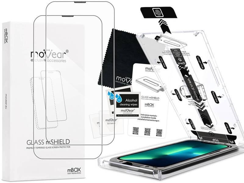 2 pcs. | moVear mBOX GLASS mSHIELD 2.5D for Apple iPhone 14 / 13 / 13 Pro (6.1") (easy installation)