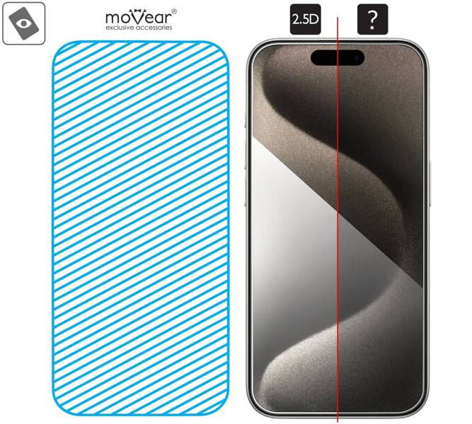 2 pcs. | moVear mBOX GLASS mSHIELD 2.5D for Apple iPhone 16 / 15 / 15 Pro (6.1") (easy installation)