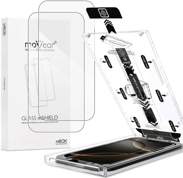 2 pcs. | moVear mBOX GLASS mSHIELD 2.5D for Apple iPhone 16 Pro (6.3") (easy installation)