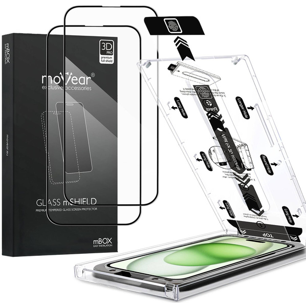 2 pcs. | moVear mBOX GLASS mSHIELD 3D PRO for Apple iPhone 16 Plus / 15 Plus (6.7") (easy installation)