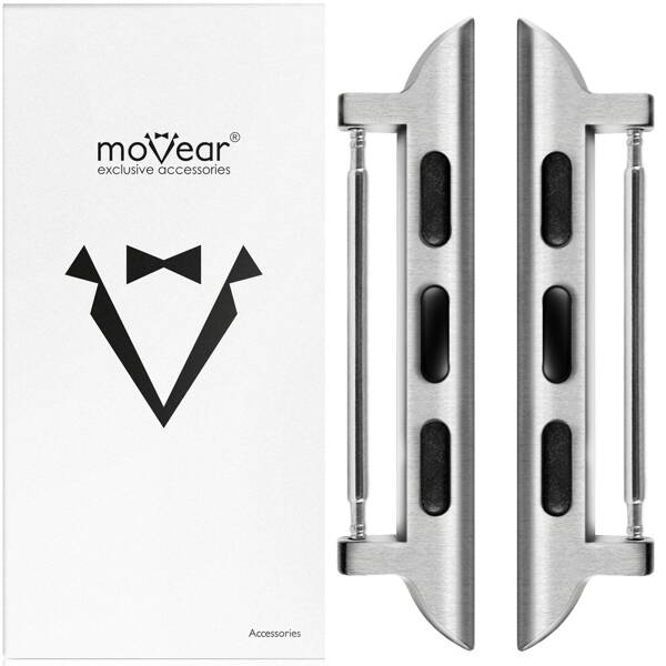 moVear | 22mm watch strap adapter for Apple Watch 9/8/7/6/SE/5/4/3/2/1 (45/44/42mm) & Ultra (49mm) | Silver, Stainless steel