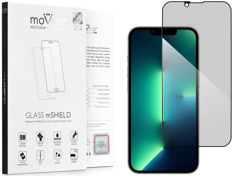 moVear GLASS mSHIELD 2.5D MAX privacy for Apple iPhone 14 / 13 / 13 Pro [ROZMIAR_EKRAN] | (Privatizing, case friendly)