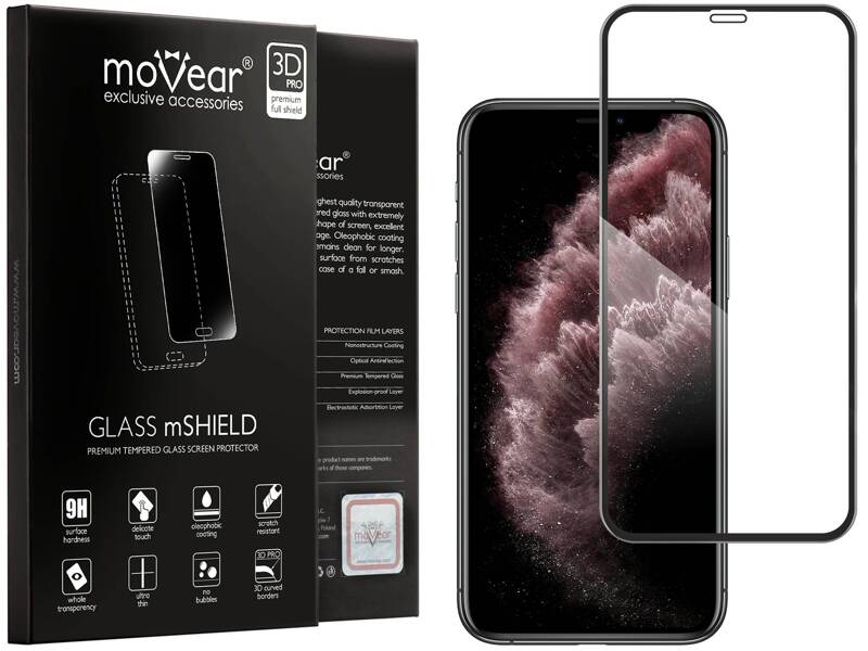 moVear GLASS mSHIELD 3D PRO for Apple iPhone 11 Pro Max / Xs Max (6.5") (full screen protection)