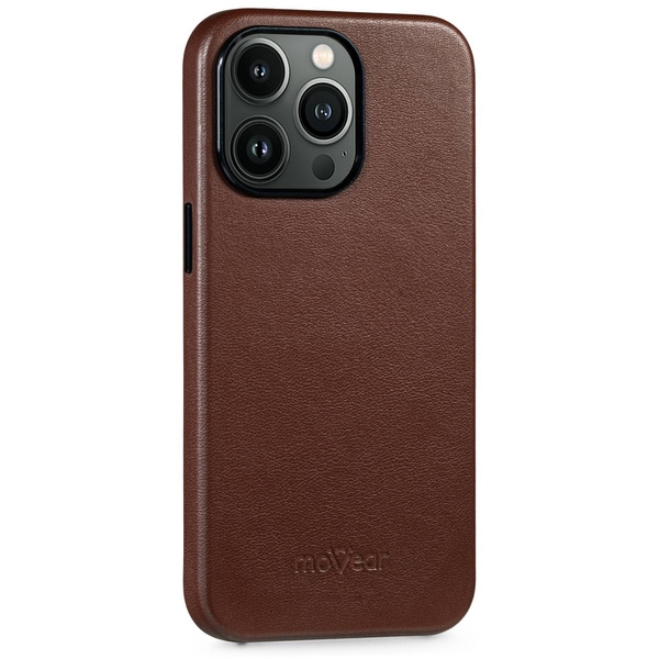 moVear [PRODUCT_MODEL] Leather back cover for Apple iPhone 13 Pro (6.1") | MagSafe compatible, Nappa leather (Dark brown)