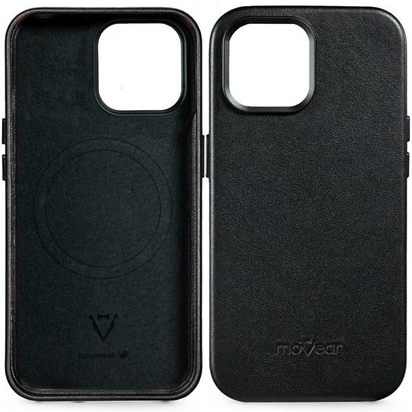 moVear [PRODUCT_MODEL] Leather back cover for Apple iPhone 14 (6,1") | MagSafe compatible, Smooth leather (Black)