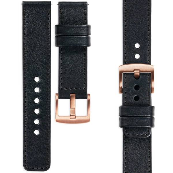 moVear Prestige C1 18mm Black Leather strap for Garmin Vivoactive 4S, Venu 3S/2S, Vívomove 3S | Black stitching [sizes XS-XXL and buckle to choose from]