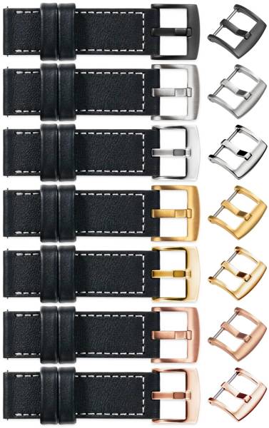 moVear Prestige C1 18mm Black Leather strap for Garmin Vivoactive 4S, Venu 3S/2S, Vívomove 3S | Black stitching [sizes XS-XXL and buckle to choose from]