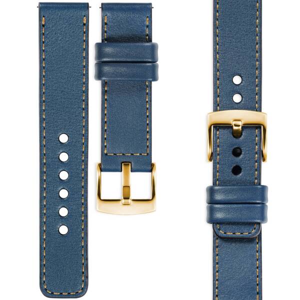 moVear Prestige C1 18mm Blue Jeans Leather strap for Huawei Watch GT 5 4 / Pro (42/41mm) | Blue Jeans stitching [sizes XS-XXL and buckle to choose from]