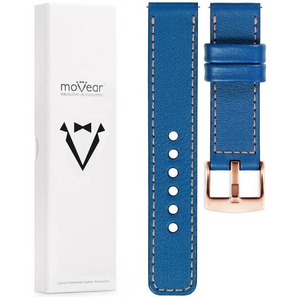 moVear Prestige C1 18mm Blue Leather strap for Huawei Watch GT 5 4 / Pro (42/41mm) | Blue stitching [sizes XS-XXL and buckle to choose from]