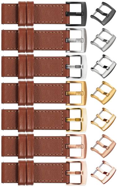 moVear Prestige C1 18mm Brown Leather strap for Garmin Vivoactive 4S, Venu 3S/2S, Vívomove 3S | Brown stitching [sizes XS-XXL and buckle to choose from]