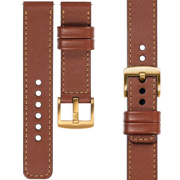 moVear Prestige C1 18mm Brown Leather strap for Garmin Vivoactive 4S, Venu 3S/2S, Vívomove 3S | Brown stitching [sizes XS-XXL and buckle to choose from]