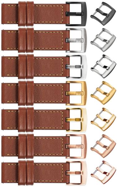 moVear Prestige C1 18mm Brown Leather strap for Garmin Vivoactive 4S, Venu 3S/2S, Vívomove 3S | Brown stitching [sizes XS-XXL and buckle to choose from]