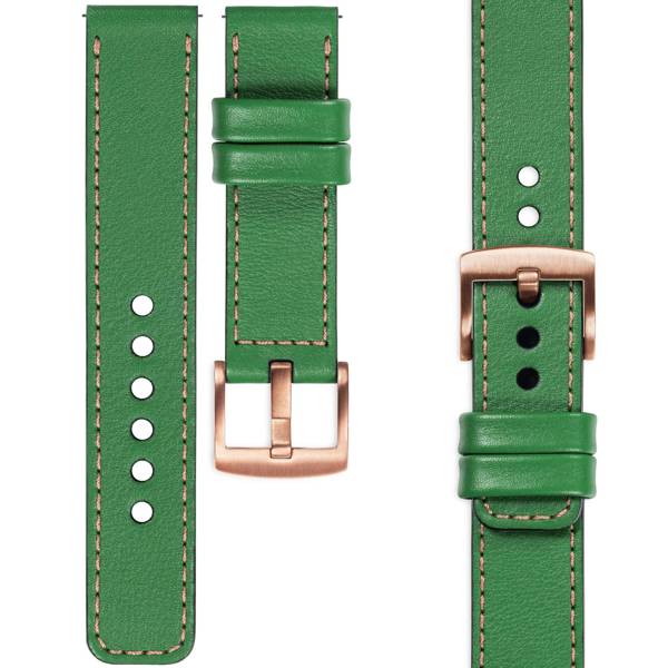 moVear Prestige C1 18mm Green Leather strap for Garmin Vivoactive 4S, Venu 3S/2S, Vívomove 3S | Green stitching [sizes XS-XXL and buckle to choose from]