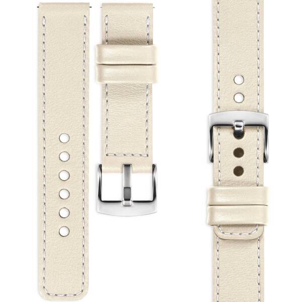 moVear Prestige C1 18mm leather watch strap | Beige, Beige stitching [sizes XS-XXL and buckle to choose from]