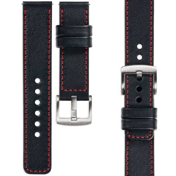 moVear Prestige C1 18mm leather watch strap | Black, Black stitching [sizes XS-XXL and buckle to choose from]