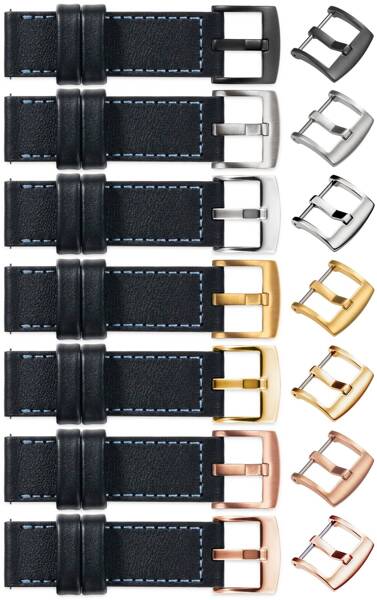 moVear Prestige C1 18mm leather watch strap | Black, Black stitching [sizes XS-XXL and buckle to choose from]