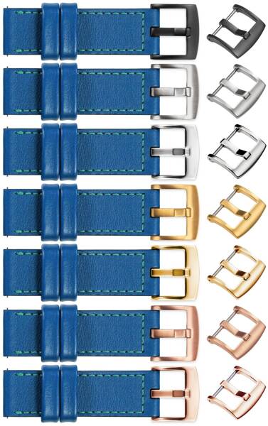 moVear Prestige C1 18mm leather watch strap | Blue, Blue stitching [sizes XS-XXL and buckle to choose from]