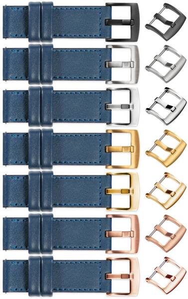 moVear Prestige C1 18mm leather watch strap | Blue Jeans, Blue Jeans stitching [sizes XS-XXL and buckle to choose from]