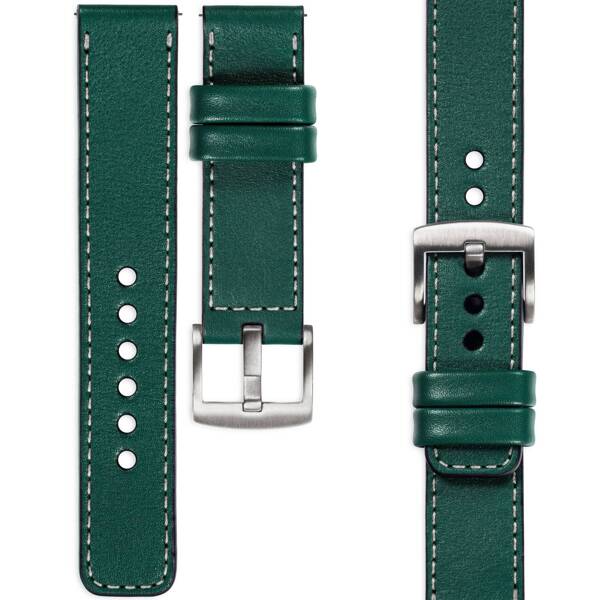 moVear Prestige C1 18mm leather watch strap | Bottle green, Bottle green stitching [sizes XS-XXL and buckle to choose from]