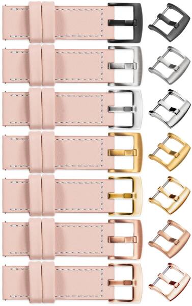 moVear Prestige C1 18mm leather watch strap | Flesh pink, Flesh pink stitching [sizes XS-XXL and buckle to choose from]