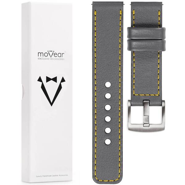 moVear Prestige C1 18mm leather watch strap | Gray, Gray stitching [sizes XS-XXL and buckle to choose from]