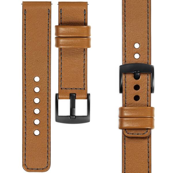 moVear Prestige C1 18mm leather watch strap | Light brown, Light brown stitching [sizes XS-XXL and buckle to choose from]