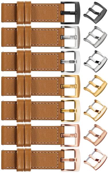 moVear Prestige C1 18mm leather watch strap | Light brown, Light brown stitching [sizes XS-XXL and buckle to choose from]