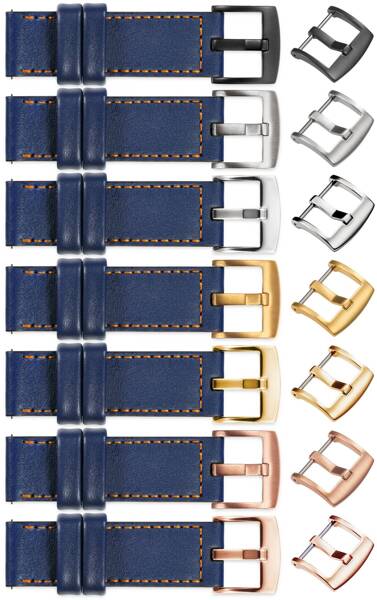 moVear Prestige C1 18mm leather watch strap | Navy blue, Navy blue stitching [sizes XS-XXL and buckle to choose from]